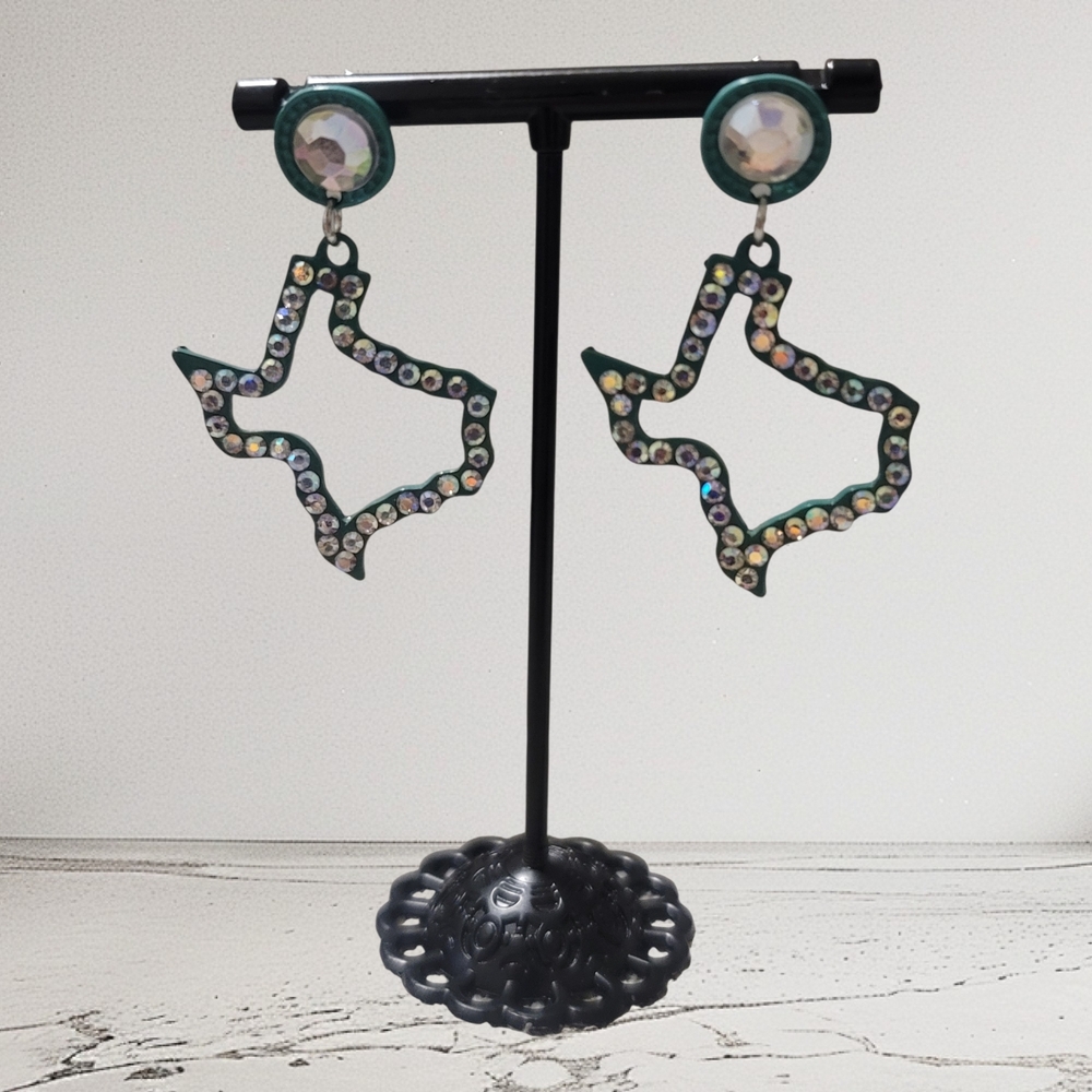 NEW Rhinestone Texas Earrings - Blue and Silver